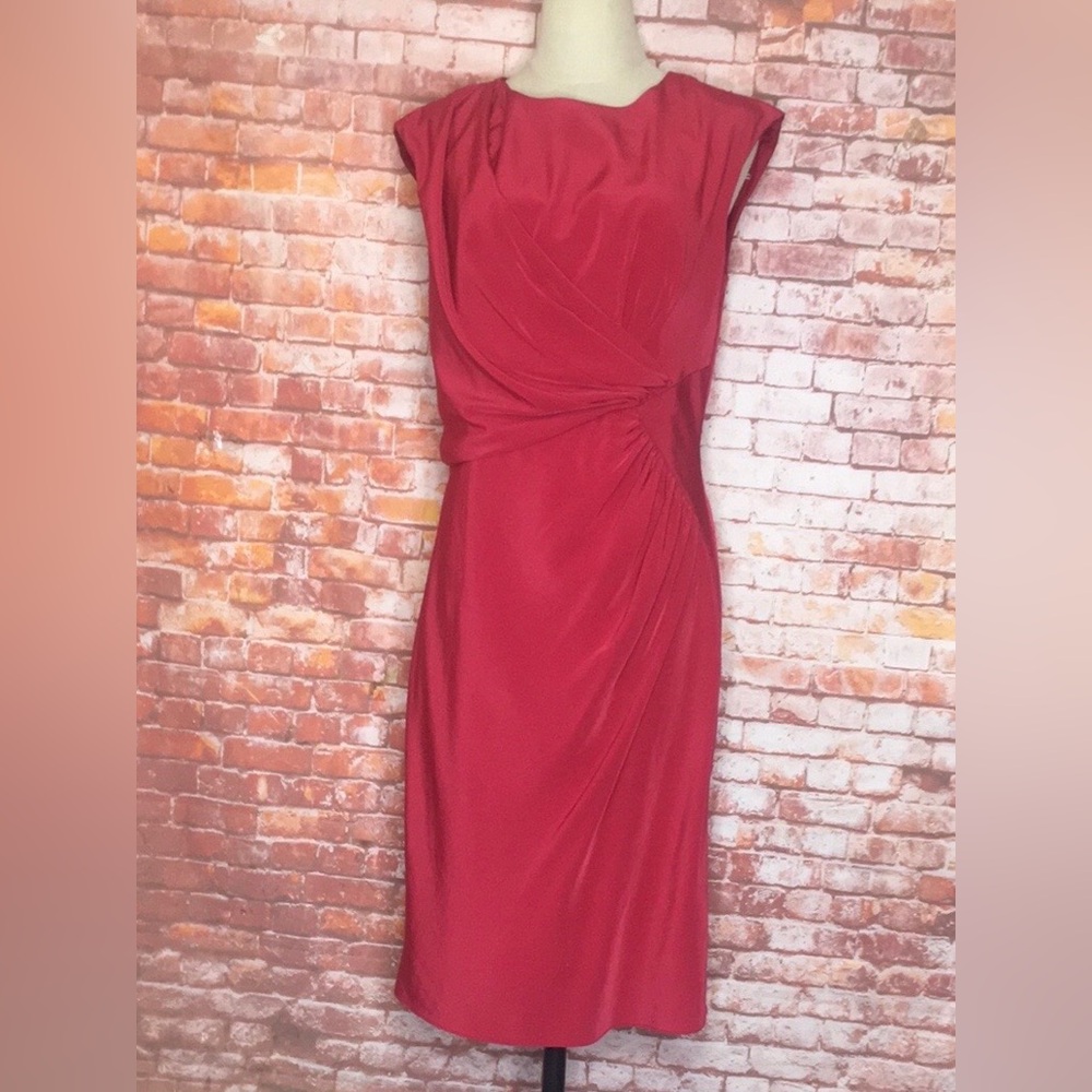 Adrianna Papell Classic Red Draped Sheath Dress